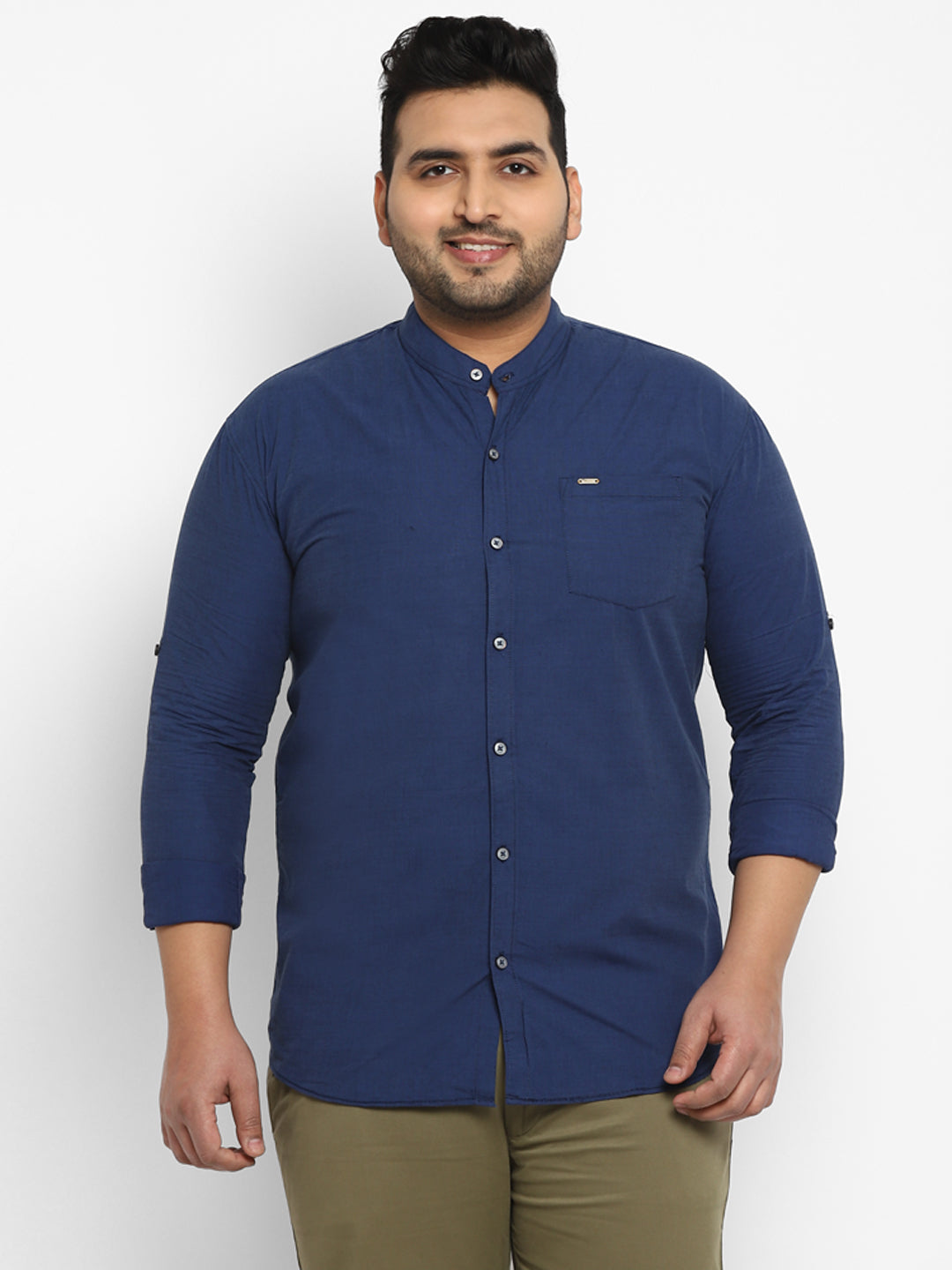 Urbano Plus Men Blue Solid Cotton Casual Shirt