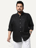 Plus Men's Black Cotton Full Sleeve Regular Fit Solid Oxford Shirt With Button-Down Collar