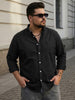 Plus Men's Black Cotton Full Sleeve Regular Fit Solid Oxford Shirt With Button-Down Collar