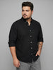 Plus Men's Black Cotton Full Sleeve Regular Fit Solid Oxford Shirt With Button-Down Collar