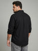 Plus Men's Black Cotton Full Sleeve Regular Fit Solid Oxford Shirt With Button-Down Collar