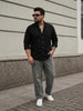 Plus Men's Black Cotton Full Sleeve Regular Fit Solid Oxford Shirt With Button-Down Collar