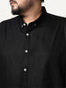 Plus Men's Black Cotton Full Sleeve Regular Fit Solid Oxford Shirt With Button-Down Collar