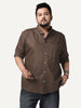 Plus Men's Brown Cotton Full Sleeve Regular Fit Solid Oxford Shirt With Button-Down Collar