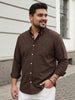 Plus Men's Brown Cotton Full Sleeve Regular Fit Solid Oxford Shirt With Button-Down Collar
