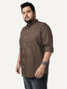 Plus Men's Brown Cotton Full Sleeve Regular Fit Solid Oxford Shirt With Button-Down Collar
