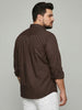 Plus Men's Brown Cotton Full Sleeve Regular Fit Solid Oxford Shirt With Button-Down Collar