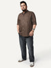 Plus Men's Brown Cotton Full Sleeve Regular Fit Solid Oxford Shirt With Button-Down Collar