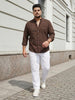 Plus Men's Brown Cotton Full Sleeve Regular Fit Solid Oxford Shirt With Button-Down Collar