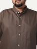 Plus Men's Brown Cotton Full Sleeve Regular Fit Solid Oxford Shirt With Button-Down Collar