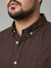Plus Men's Brown Cotton Full Sleeve Regular Fit Solid Oxford Shirt With Button-Down Collar