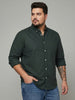 Plus Men's Dark Green Cotton Full Sleeve Regular Fit Solid Oxford Shirt With Button-Down Collar