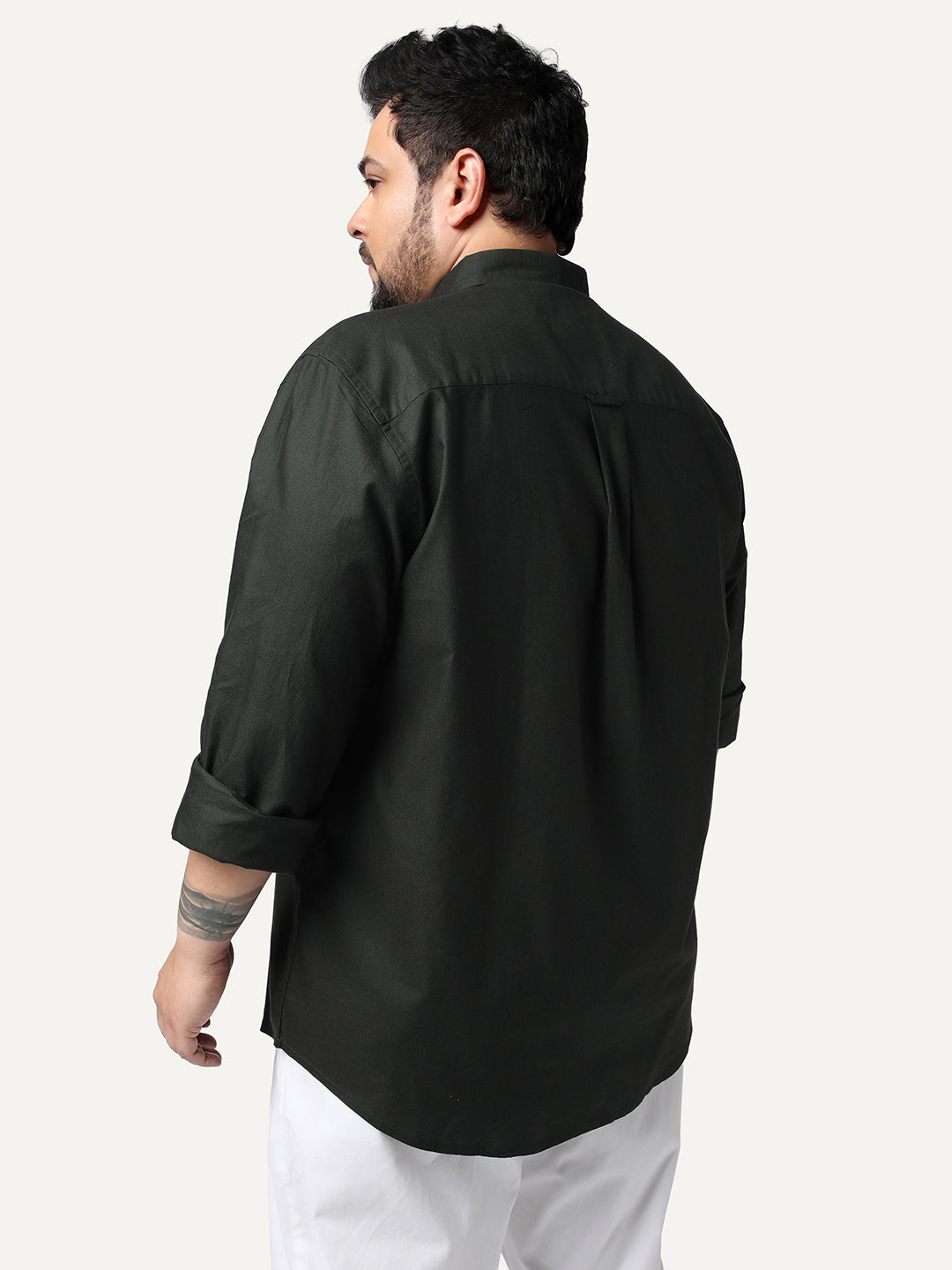 Plus Men's Dark Green Cotton Full Sleeve Regular Fit Solid Oxford Shirt With Button-Down Collar