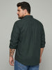 Plus Men's Dark Green Cotton Full Sleeve Regular Fit Solid Oxford Shirt With Button-Down Collar