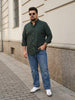 Plus Men's Dark Green Cotton Full Sleeve Regular Fit Solid Oxford Shirt With Button-Down Collar