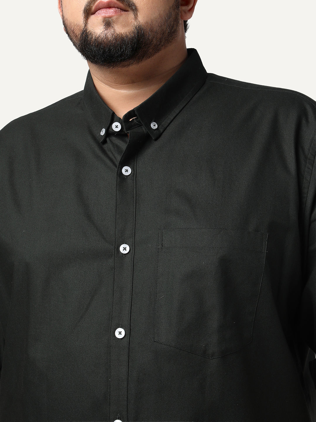 Plus Men's Dark Green Cotton Full Sleeve Regular Fit Solid Oxford Shirt With Button-Down Collar