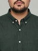 Plus Men's Dark Green Cotton Full Sleeve Regular Fit Solid Oxford Shirt With Button-Down Collar