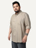 Plus Men's Khaki Cotton Full Sleeve Regular Fit Solid Oxford Shirt With Button-Down Collar