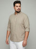 Plus Men's Khaki Cotton Full Sleeve Regular Fit Solid Oxford Shirt With Button-Down Collar