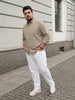 Plus Men's Khaki Cotton Full Sleeve Regular Fit Solid Oxford Shirt With Button-Down Collar
