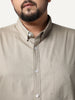 Plus Men's Khaki Cotton Full Sleeve Regular Fit Solid Oxford Shirt With Button-Down Collar