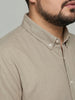 Plus Men's Khaki Cotton Full Sleeve Regular Fit Solid Oxford Shirt With Button-Down Collar
