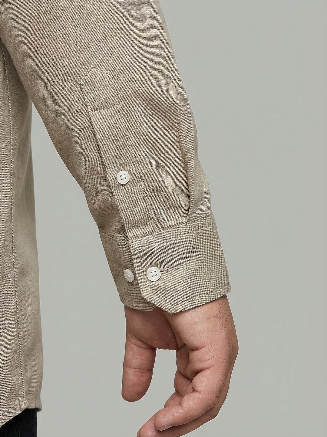 Plus Men's Khaki Cotton Full Sleeve Regular Fit Solid Oxford Shirt With Button-Down Collar