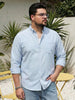 Plus Men's Light Blue Cotton Full Sleeve Regular Fit Solid Oxford Shirt With Button-Down Collar