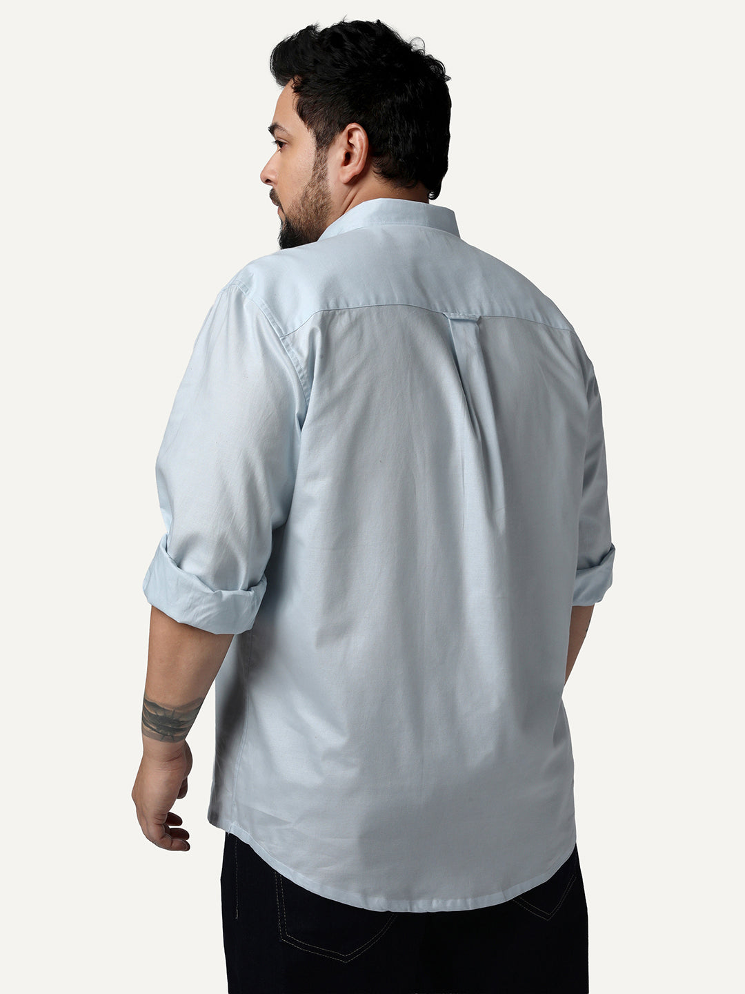 Plus Men's Light Blue Cotton Full Sleeve Regular Fit Solid Oxford Shirt With Button-Down Collar