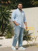 Plus Men's Light Blue Cotton Full Sleeve Regular Fit Solid Oxford Shirt With Button-Down Collar