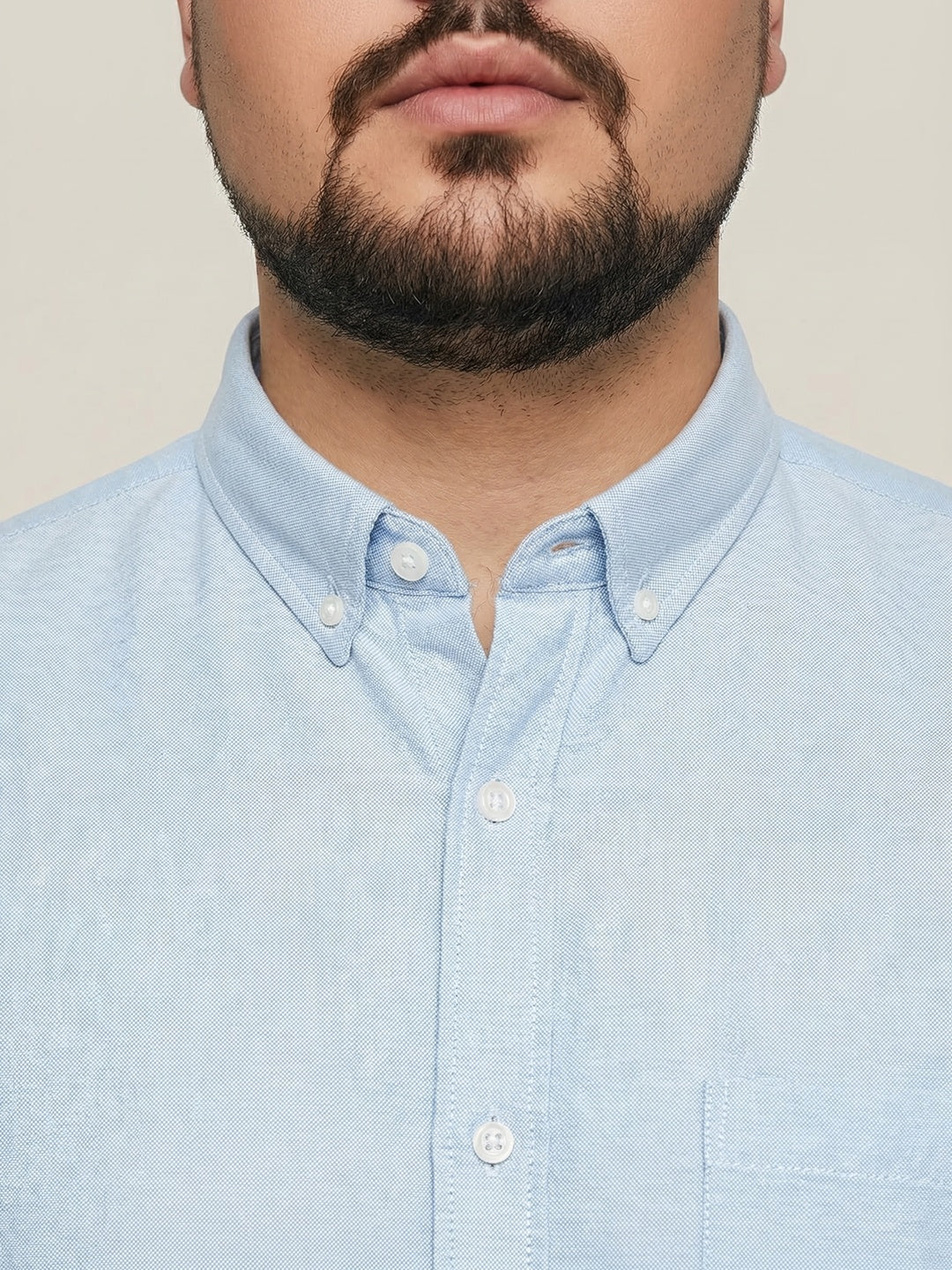 Plus Men's Light Blue Cotton Full Sleeve Regular Fit Solid Oxford Shirt With Button-Down Collar