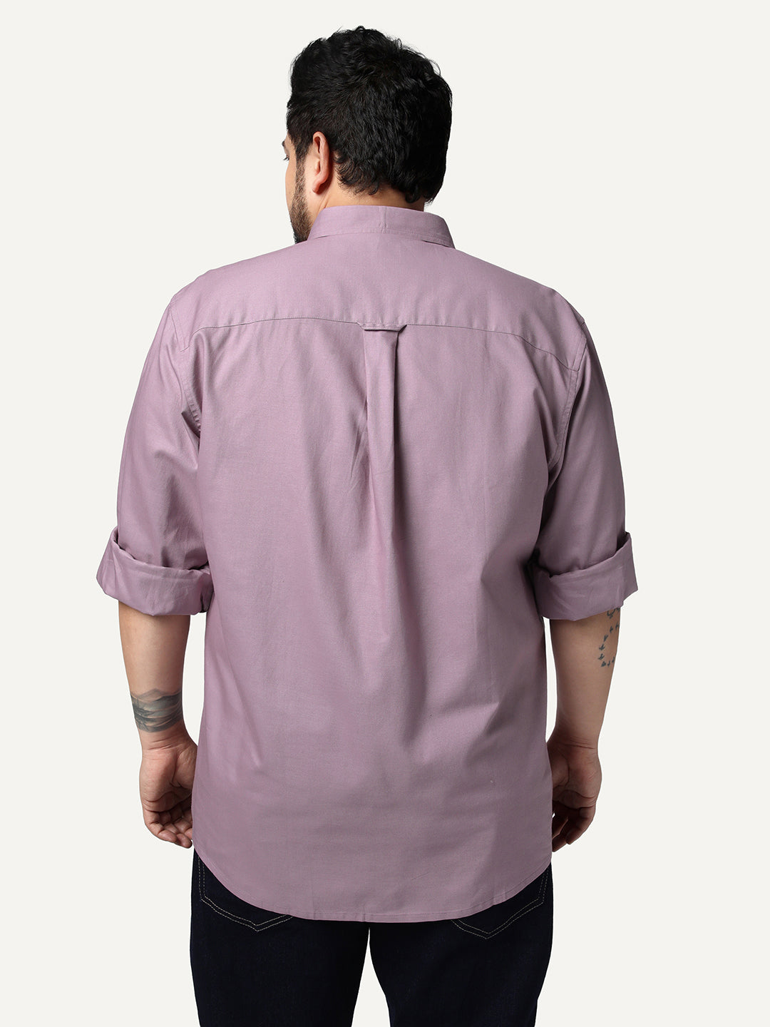 Plus Men's Lilac Cotton Full Sleeve Regular Fit Solid Oxford Shirt With Button-Down Collar