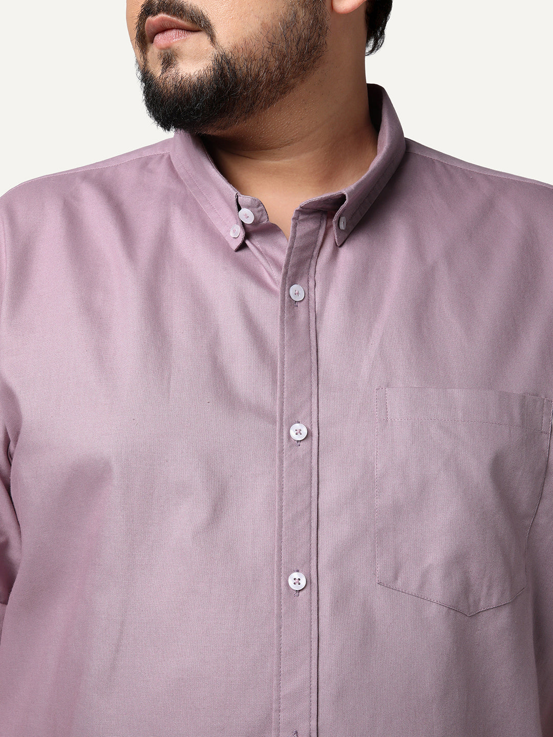Plus Men's Lilac Cotton Full Sleeve Regular Fit Solid Oxford Shirt With Button-Down Collar