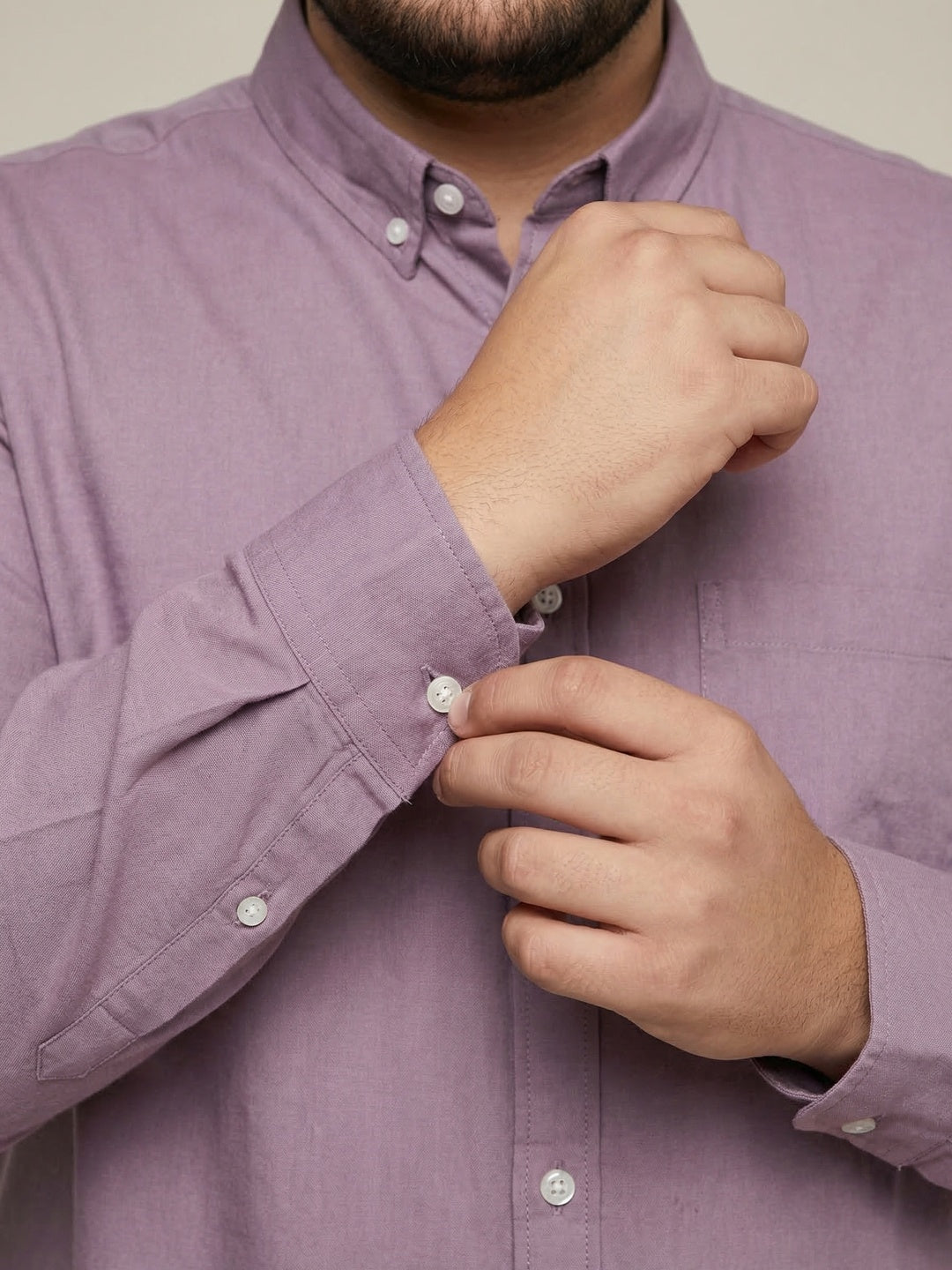 Plus Men's Lilac Cotton Full Sleeve Regular Fit Solid Oxford Shirt With Button-Down Collar