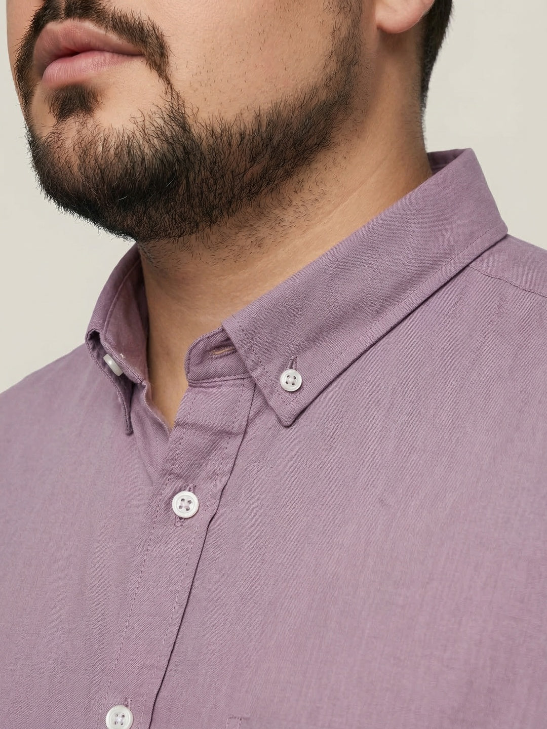 Plus Men's Lilac Cotton Full Sleeve Regular Fit Solid Oxford Shirt With Button-Down Collar