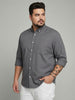 Plus Men's Grey Cotton Full Sleeve Regular Fit Solid Oxford Shirt With Button-Down Collar