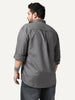 Plus Men's Grey Cotton Full Sleeve Regular Fit Solid Oxford Shirt With Button-Down Collar
