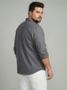Plus Men's Grey Cotton Full Sleeve Regular Fit Solid Oxford Shirt With Button-Down Collar