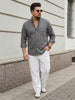 Plus Men's Grey Cotton Full Sleeve Regular Fit Solid Oxford Shirt With Button-Down Collar
