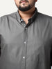 Plus Men's Grey Cotton Full Sleeve Regular Fit Solid Oxford Shirt With Button-Down Collar