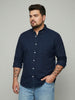 Plus Men's Navy Cotton Full Sleeve Regular Fit Solid Oxford Shirt With Button-Down Collar