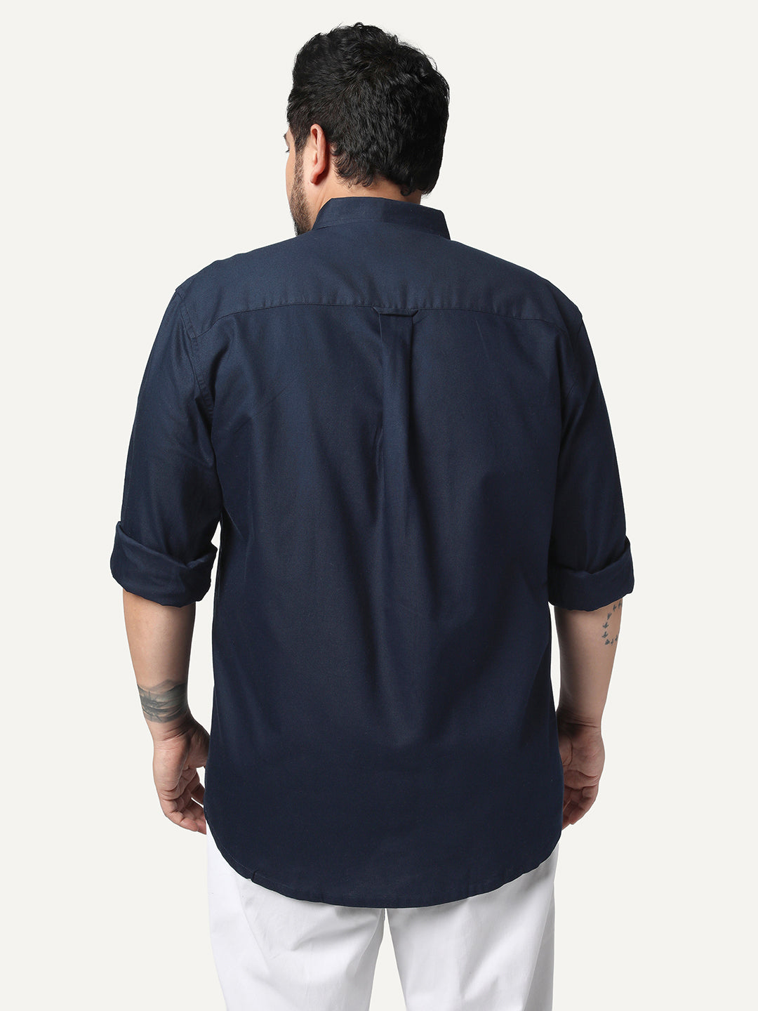 Plus Men's Navy Cotton Full Sleeve Regular Fit Solid Oxford Shirt With Button-Down Collar