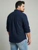 Plus Men's Navy Cotton Full Sleeve Regular Fit Solid Oxford Shirt With Button-Down Collar