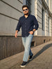 Plus Men's Navy Cotton Full Sleeve Regular Fit Solid Oxford Shirt With Button-Down Collar