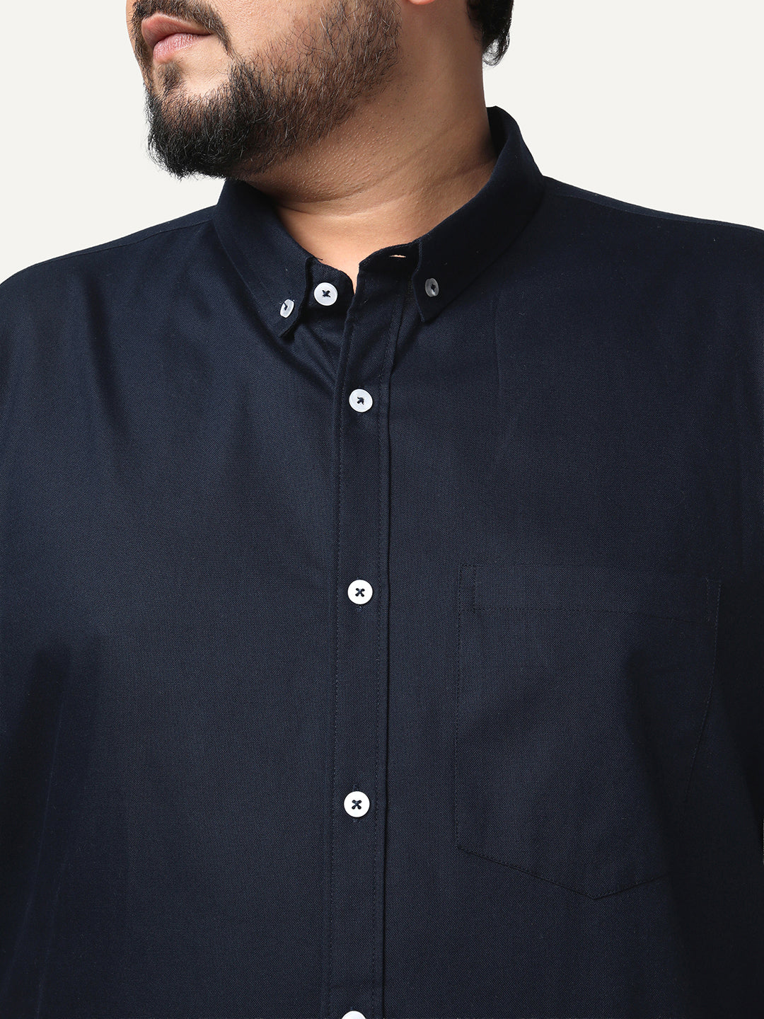 Plus Men's Navy Cotton Full Sleeve Regular Fit Solid Oxford Shirt With Button-Down Collar
