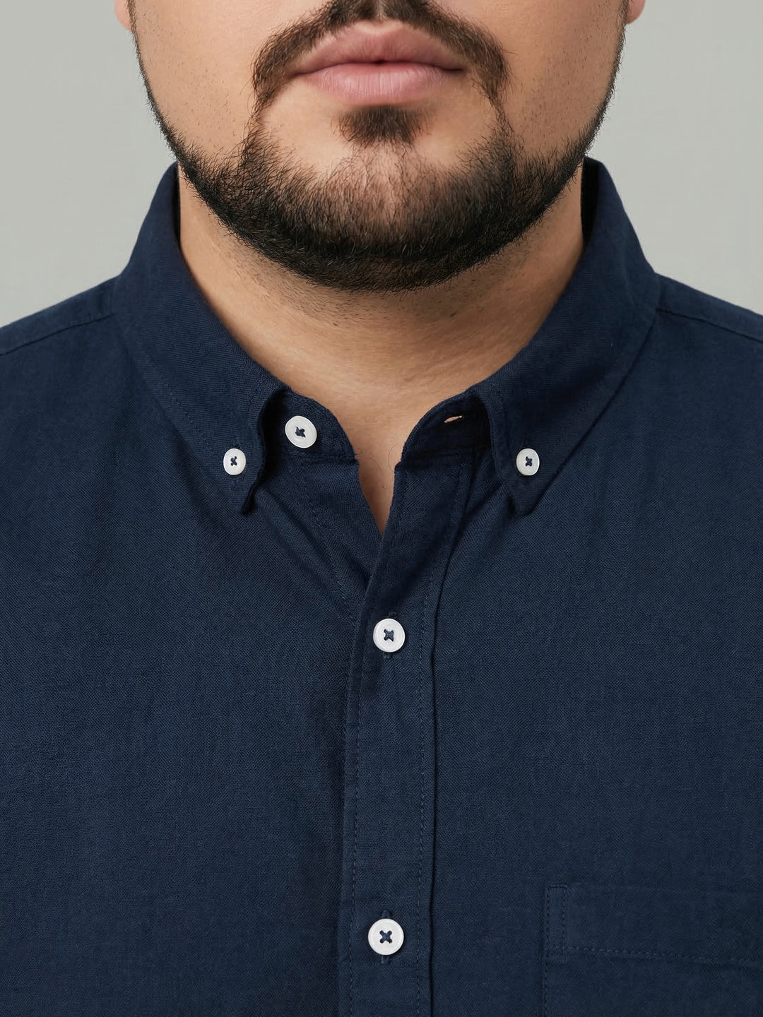 Plus Men's Navy Cotton Full Sleeve Regular Fit Solid Oxford Shirt With Button-Down Collar