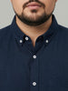 Plus Men's Navy Cotton Full Sleeve Regular Fit Solid Oxford Shirt With Button-Down Collar