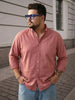 Plus Men's Peach Cotton Full Sleeve Regular Fit Solid Oxford Shirt With Button-Down Collar