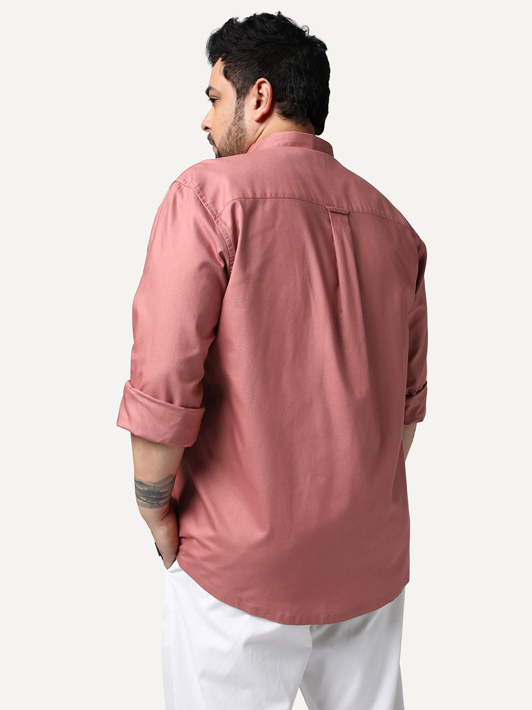 Plus Men's Peach Cotton Full Sleeve Regular Fit Solid Oxford Shirt With Button-Down Collar
