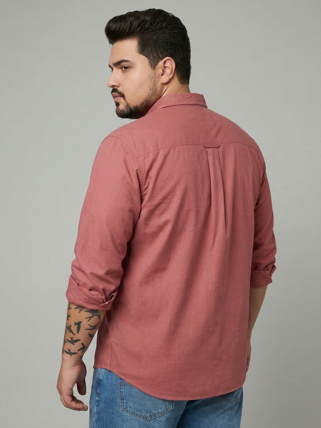 Plus Men's Peach Cotton Full Sleeve Regular Fit Solid Oxford Shirt With Button-Down Collar